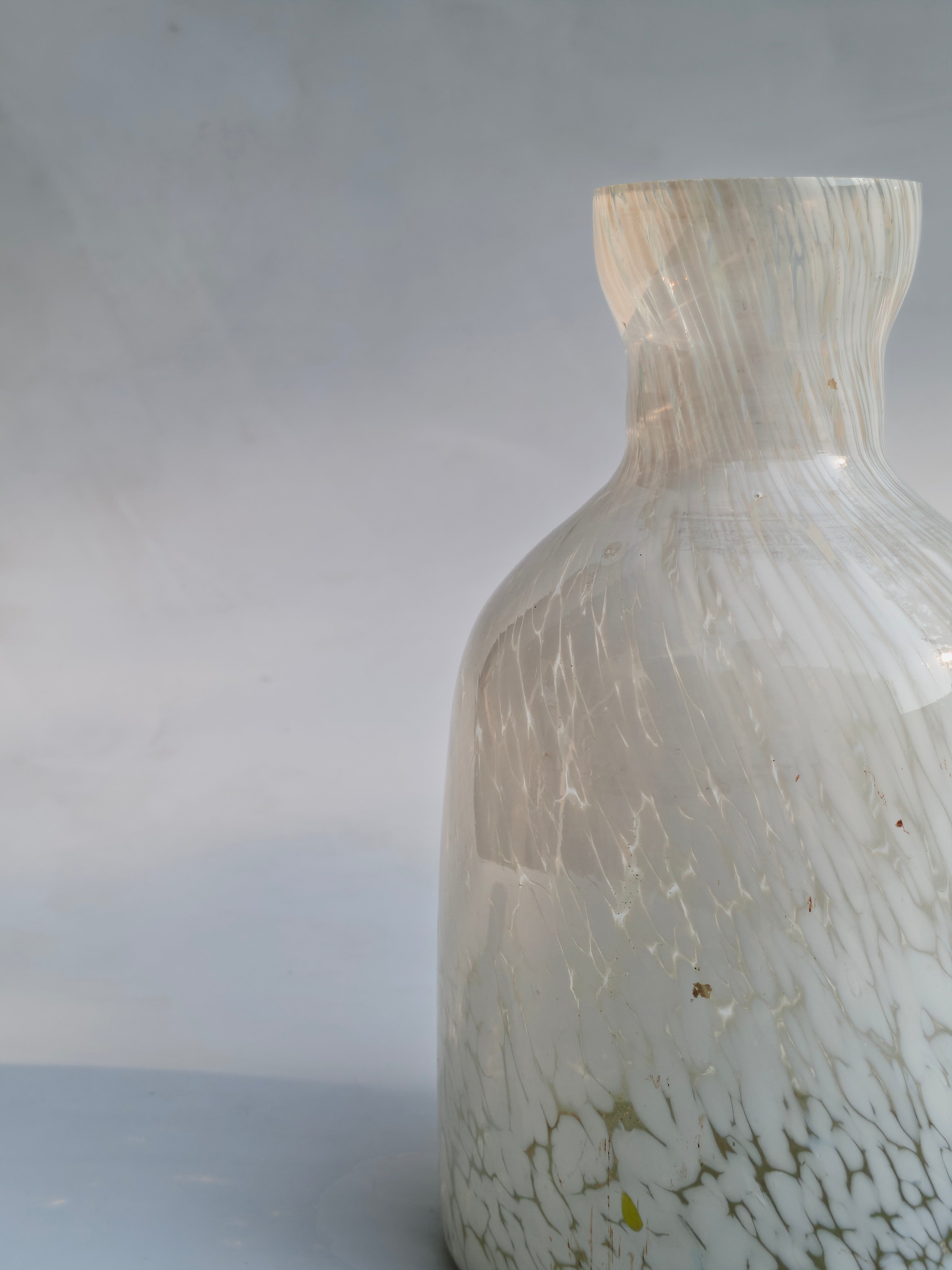Ivory Marble Frosted Glass Vase – Handcrafted Decorative Bottle