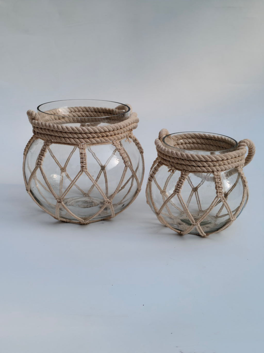 Coastal Rope & Glass Lantern Set (Set of 2)