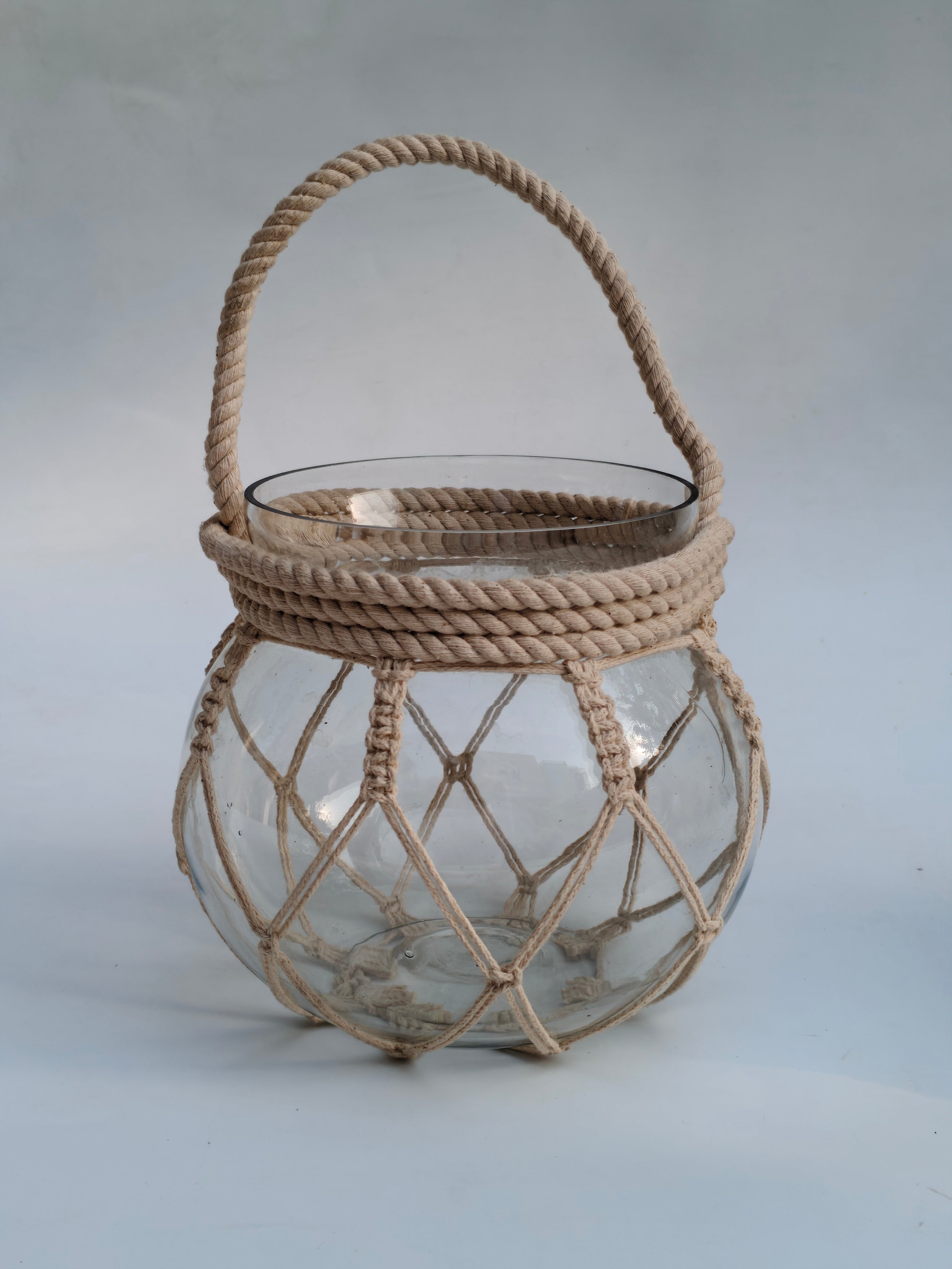 Coastal Rope & Glass Lantern Set (Set of 2) – Handwoven Decorative Candle Holders