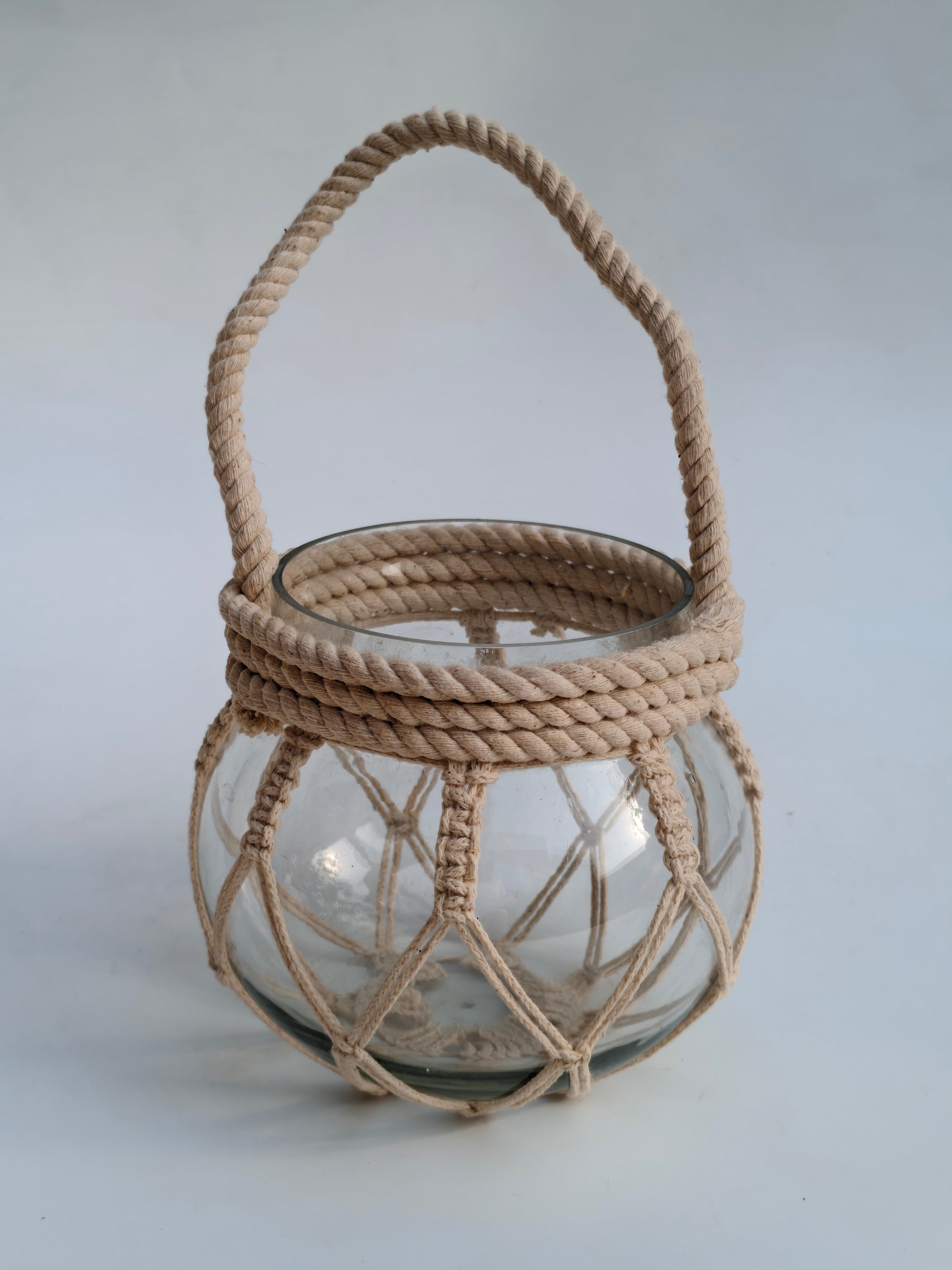 Coastal Rope & Glass Lantern Set (Set of 2) – Handwoven Decorative Candle Holders