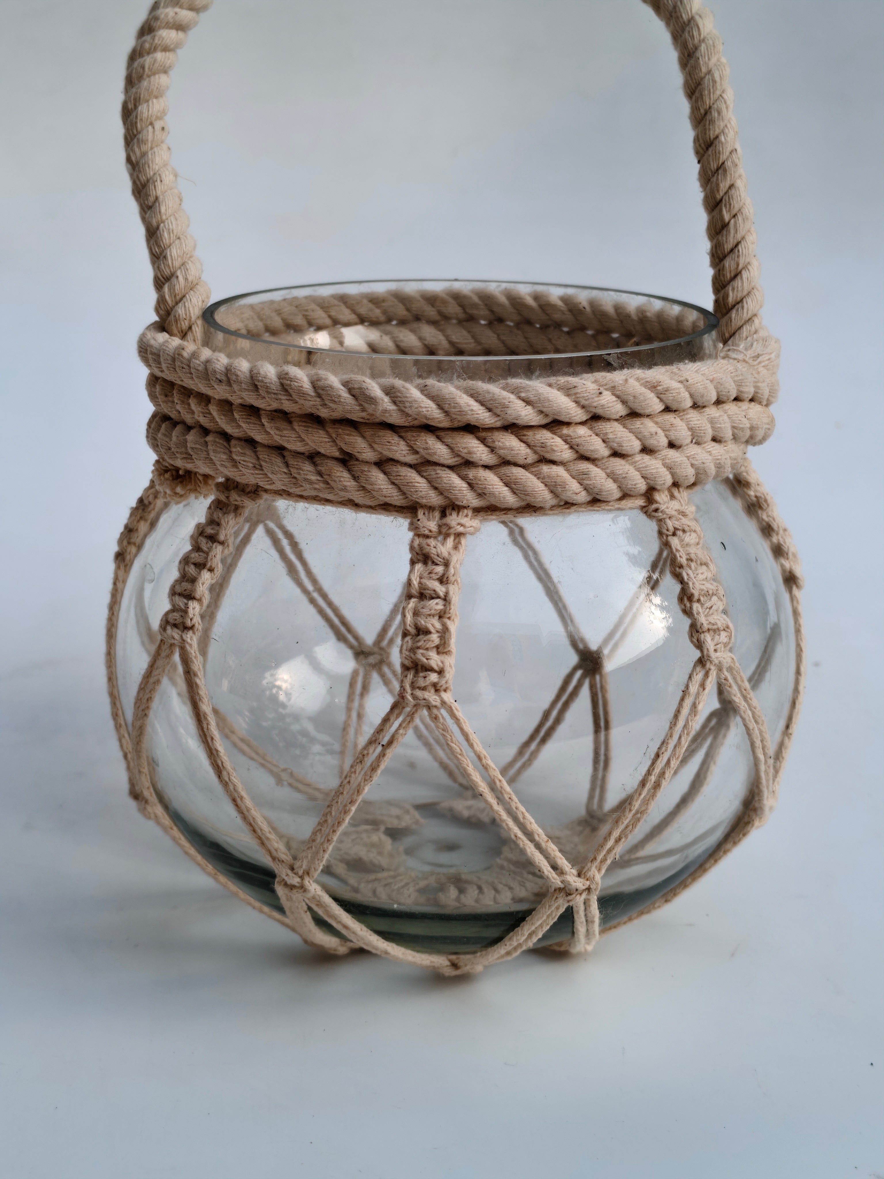 Coastal Rope & Glass Lantern Set (Set of 2) – Handwoven Decorative Candle Holders