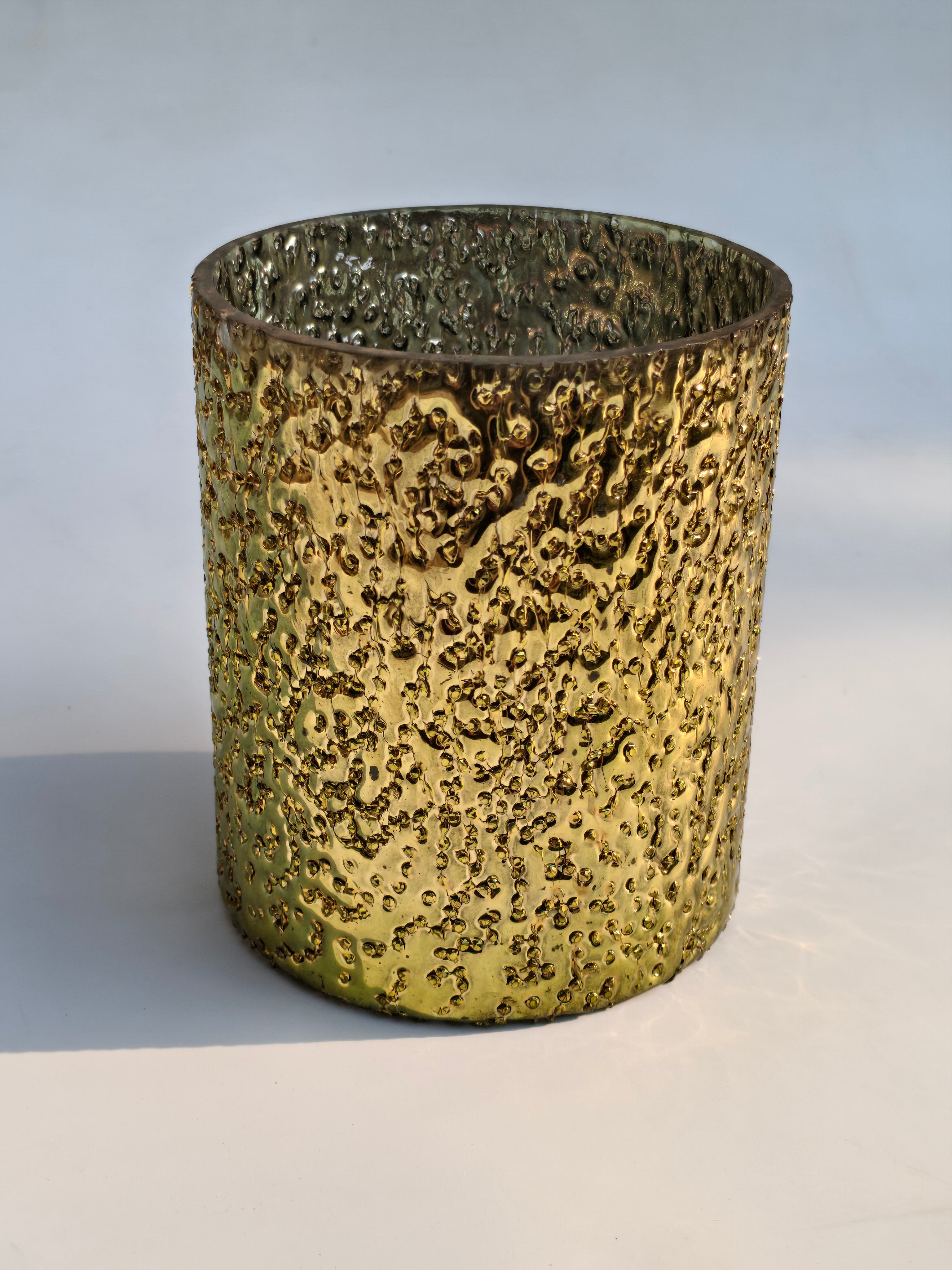 Hammered Gold Textured Glass Votive Candle Holder
