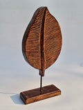 Handcrafted Wooden Leaf Sculpture on Stand