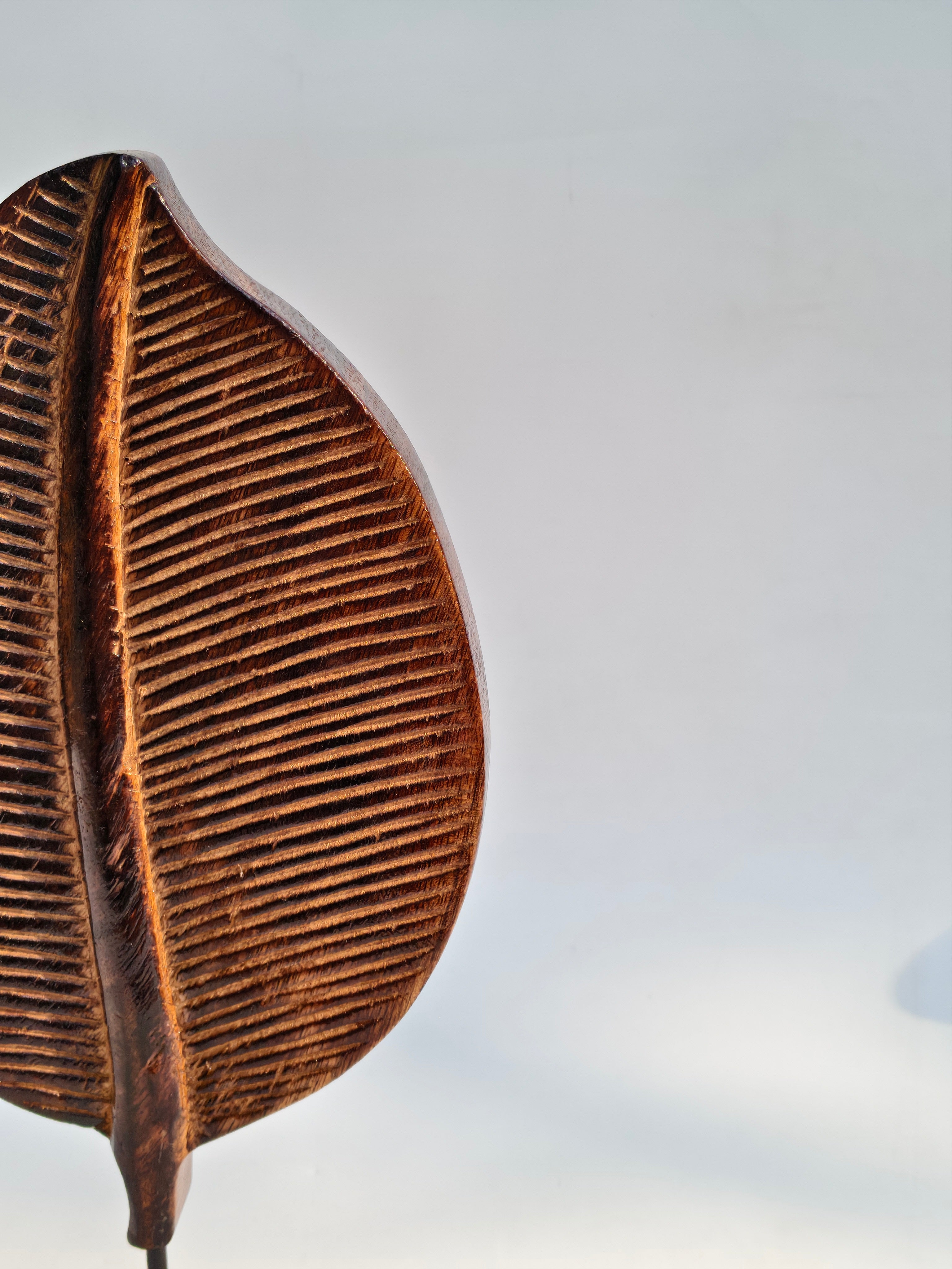 Handcrafted Wooden Leaf Sculpture on Stand