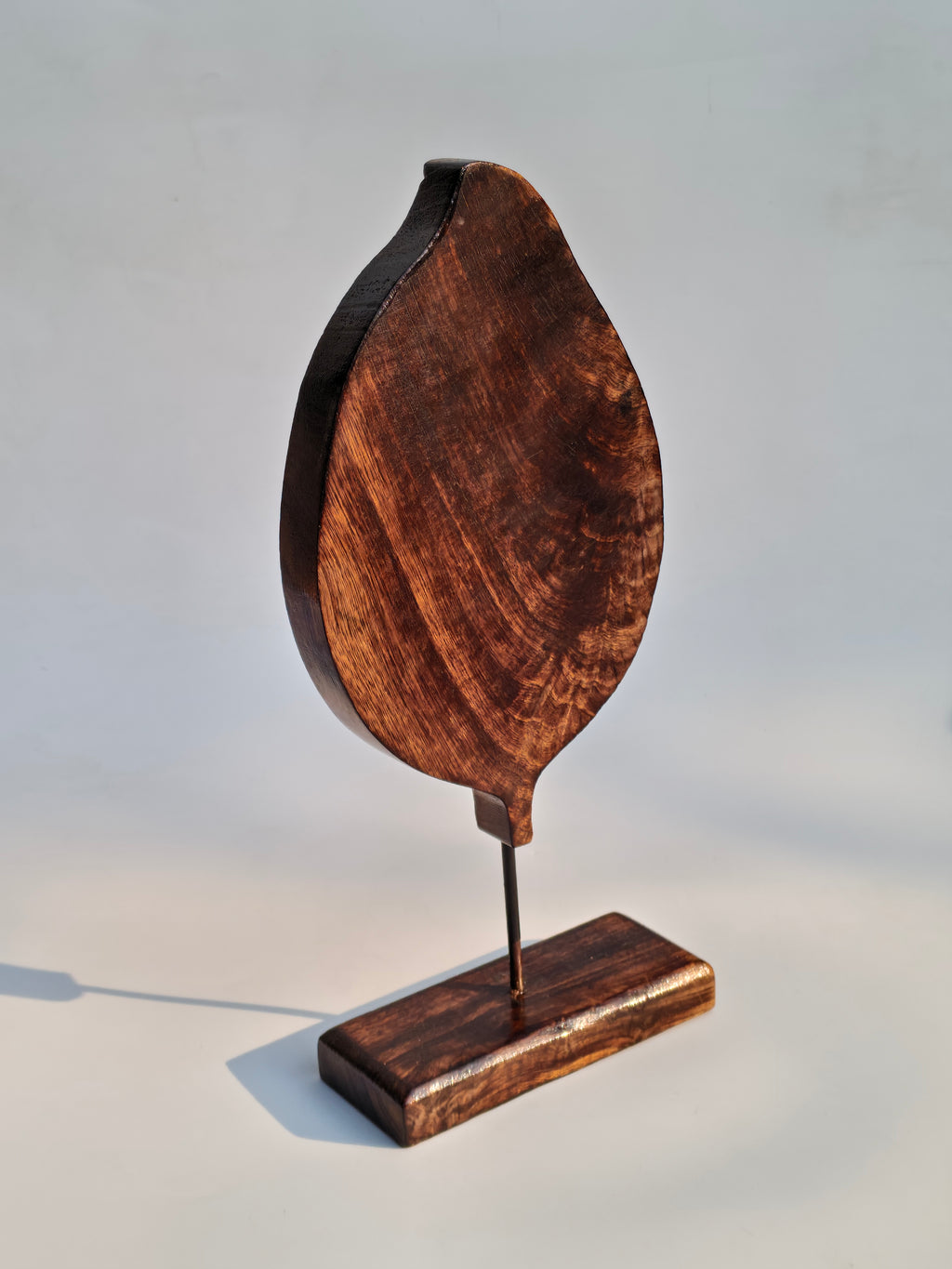 Handcrafted Wooden Leaf Sculpture on Stand