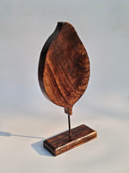 Handcrafted Wooden Leaf Sculpture on Stand