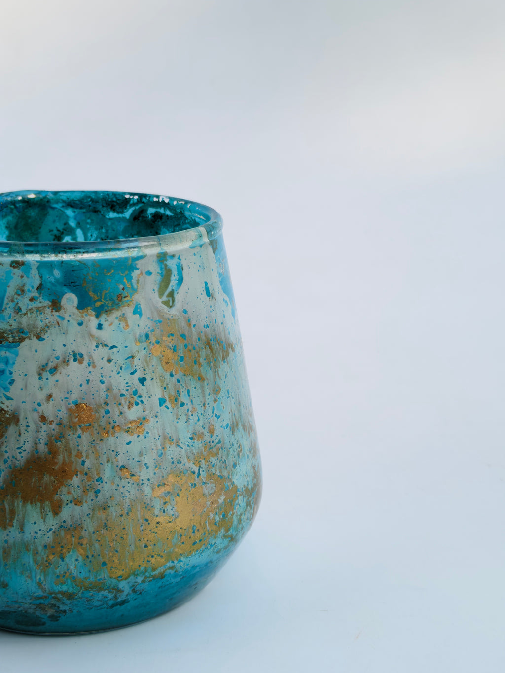 Turquoise Glass Candle Holder & Mini Planter – Textured Decorative Accent