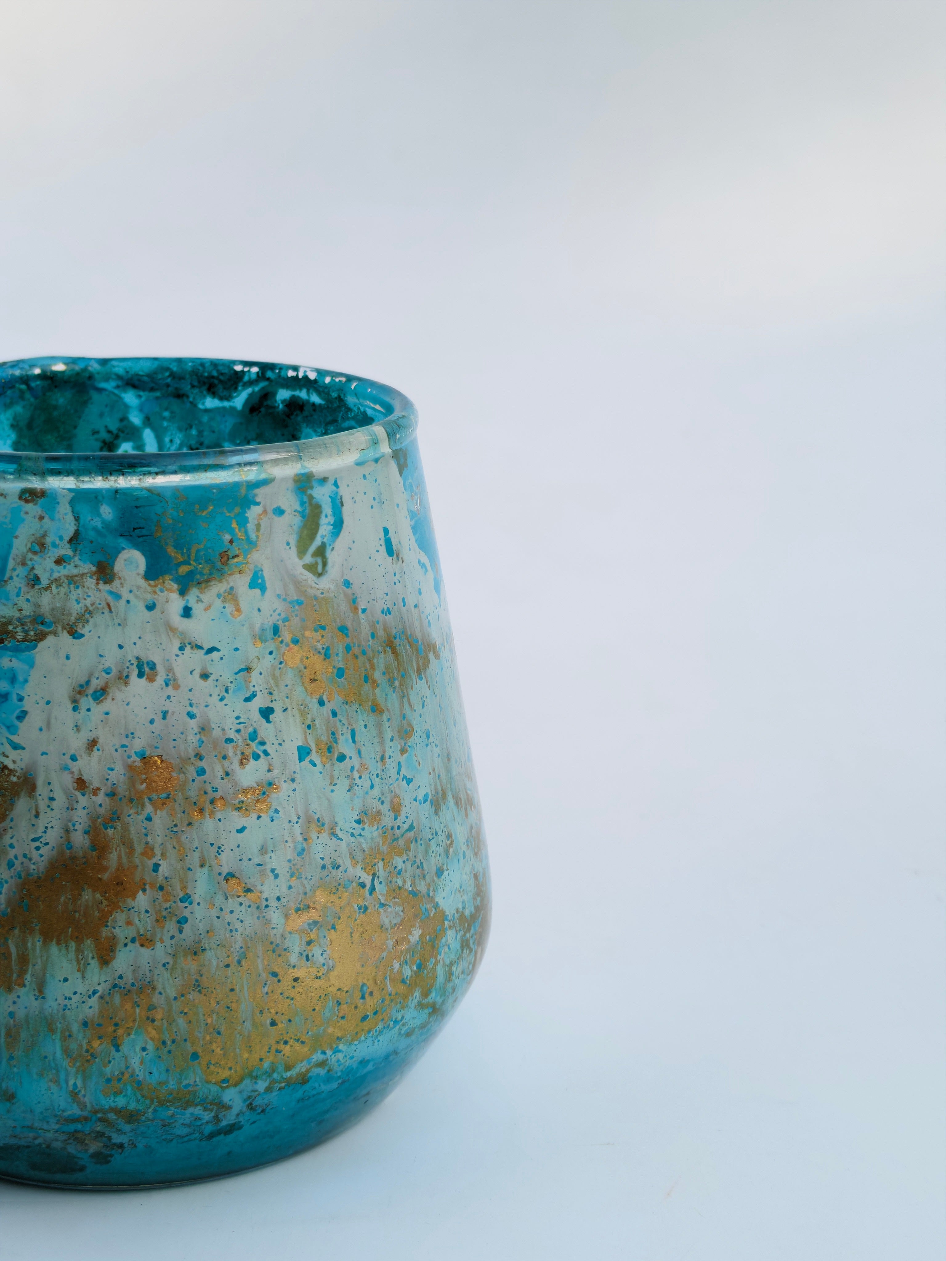 Turquoise Glass Candle Holder & Mini Planter – Textured Decorative Accent