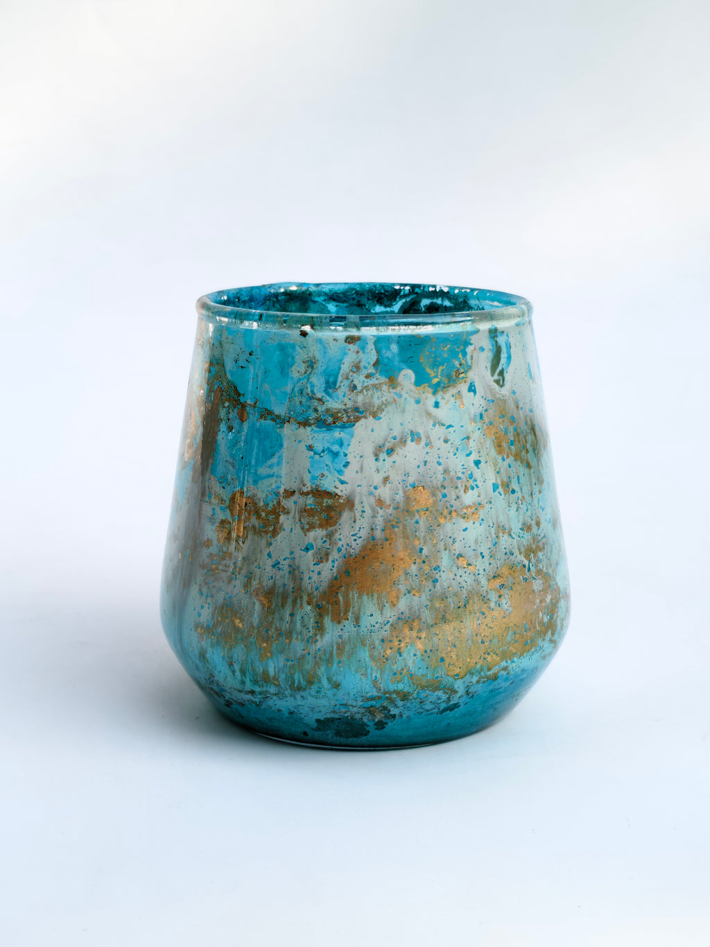Turquoise Glass Candle Holder & Mini Planter – Textured Decorative Accent