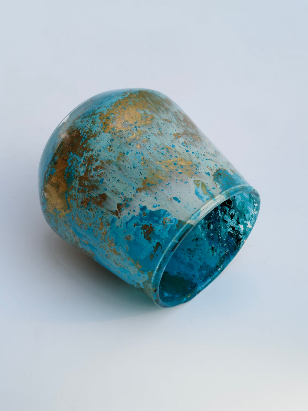 Turquoise Glass Candle Holder & Mini Planter – Textured Decorative Accent