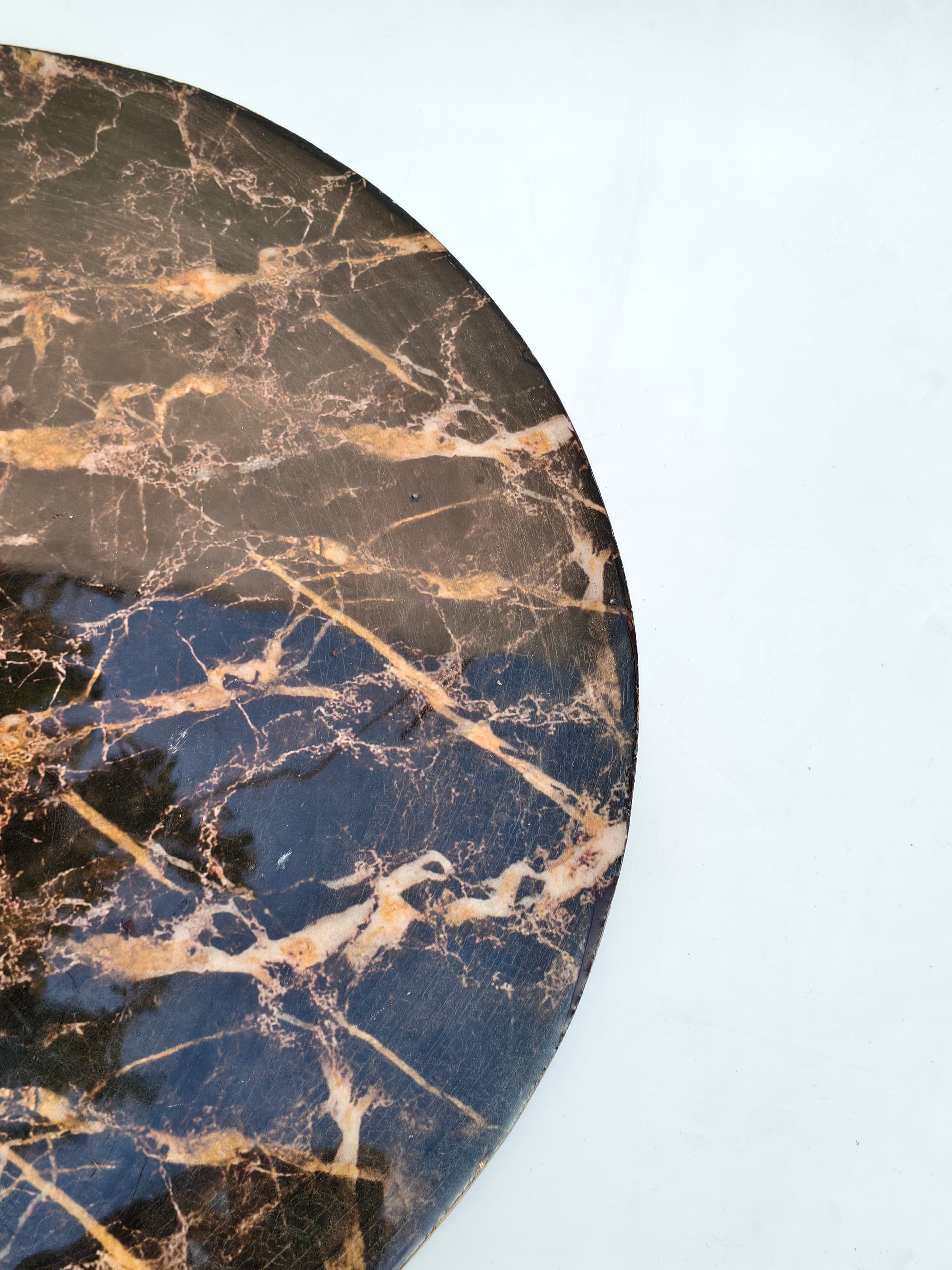 Marble Finish Wooden Round Serving Tray – Dark Stone Design (40 cm)