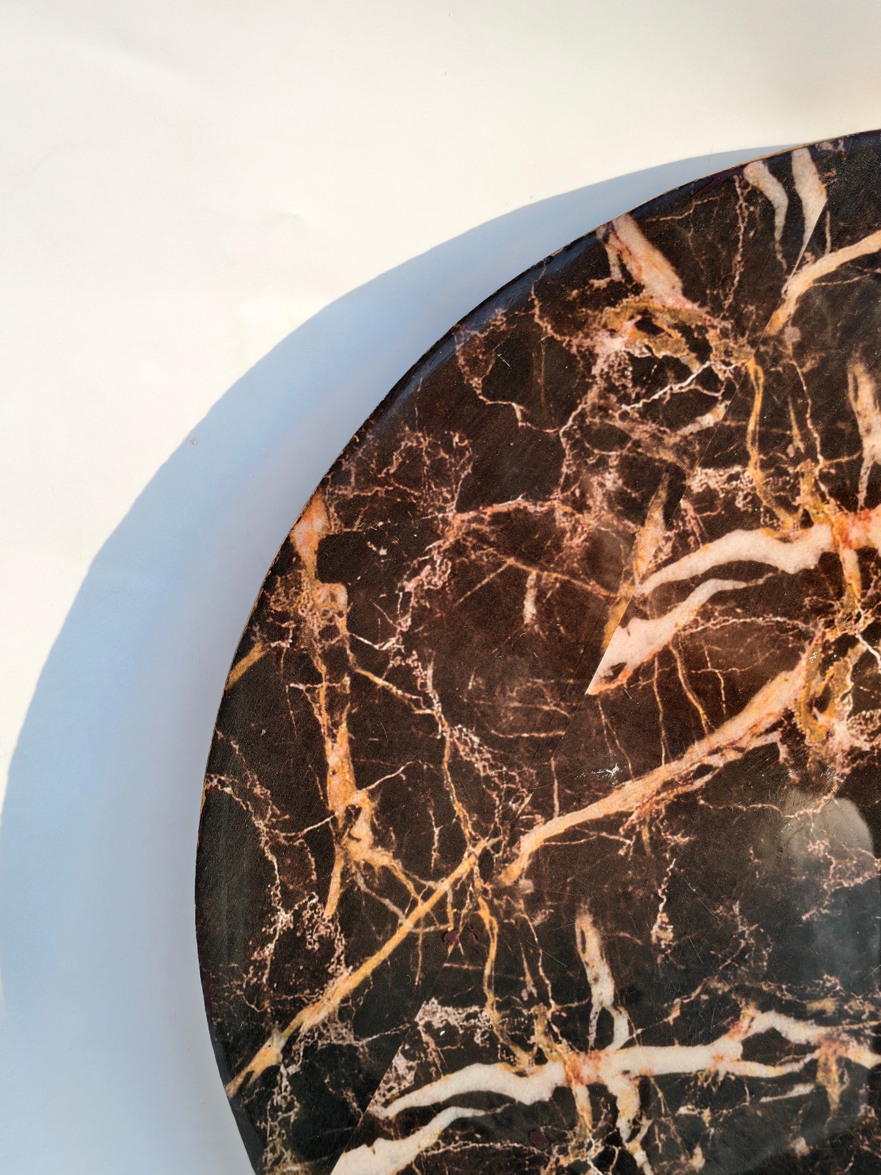 Marble Finish Wooden Round Serving Tray – Dark Stone Design (40 cm)