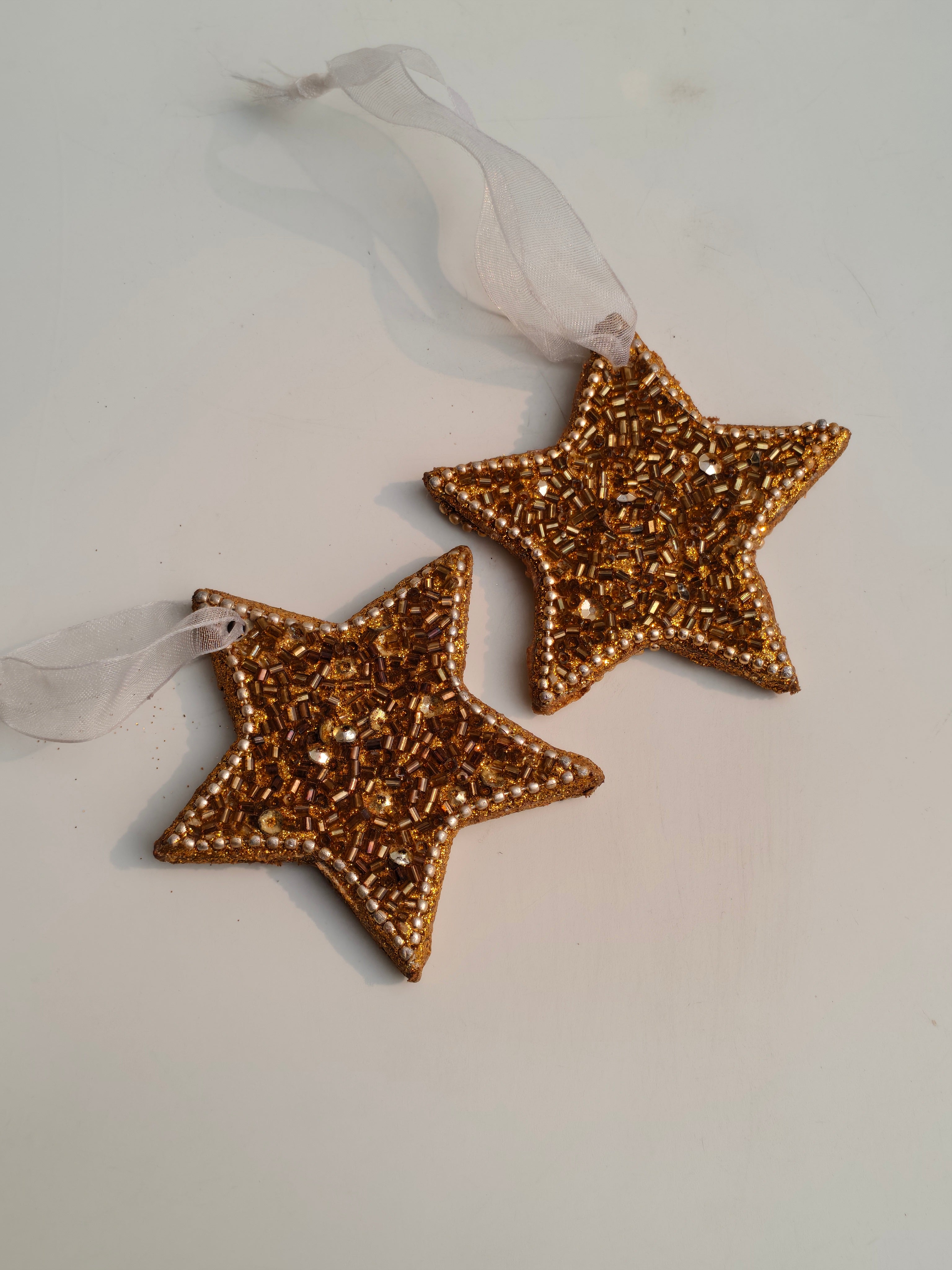 Golden Beaded Star Ornament – Handcrafted Luxe Hanging Décor