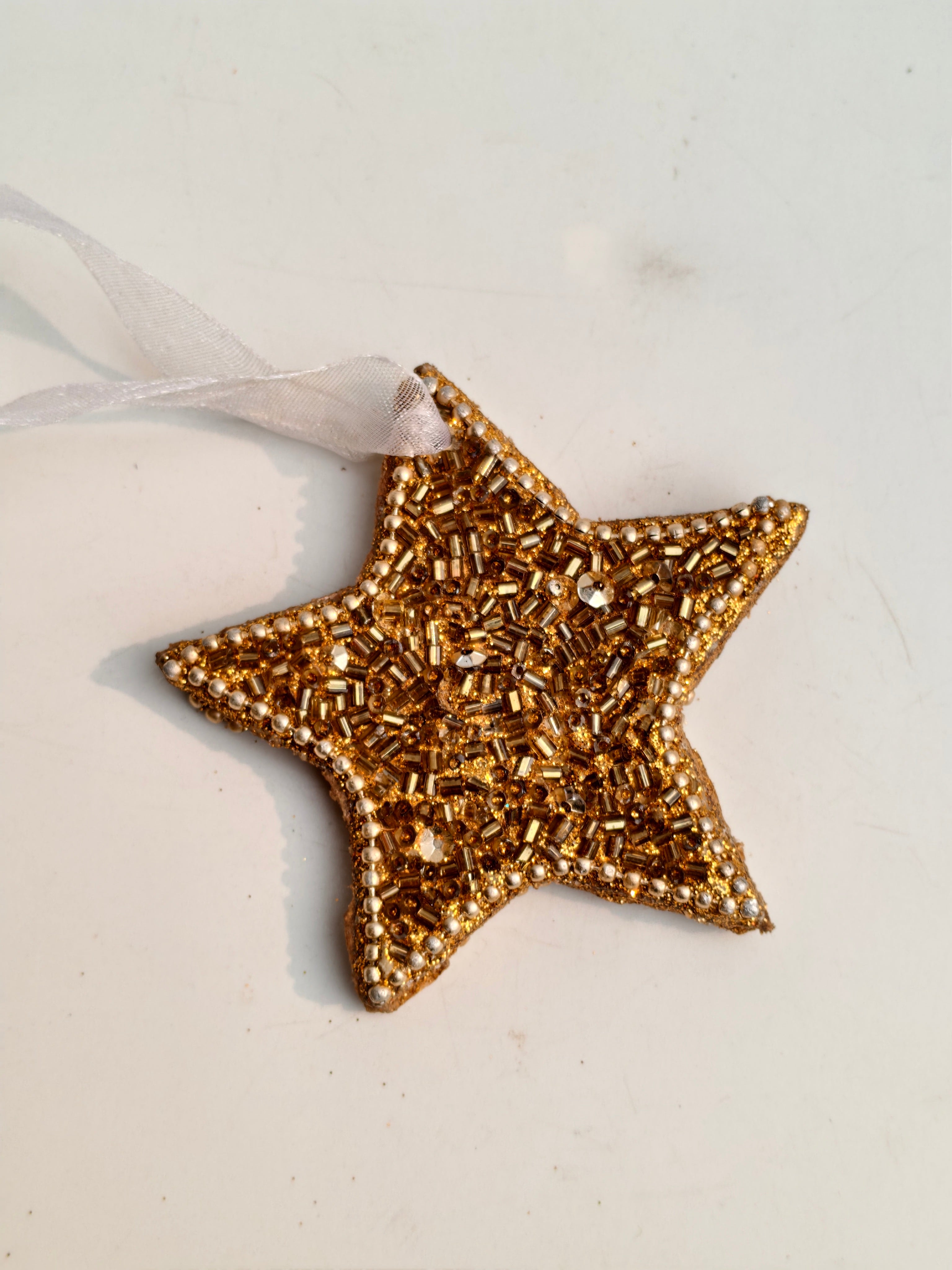 Golden Beaded Star Ornament – Handcrafted Luxe Hanging Décor