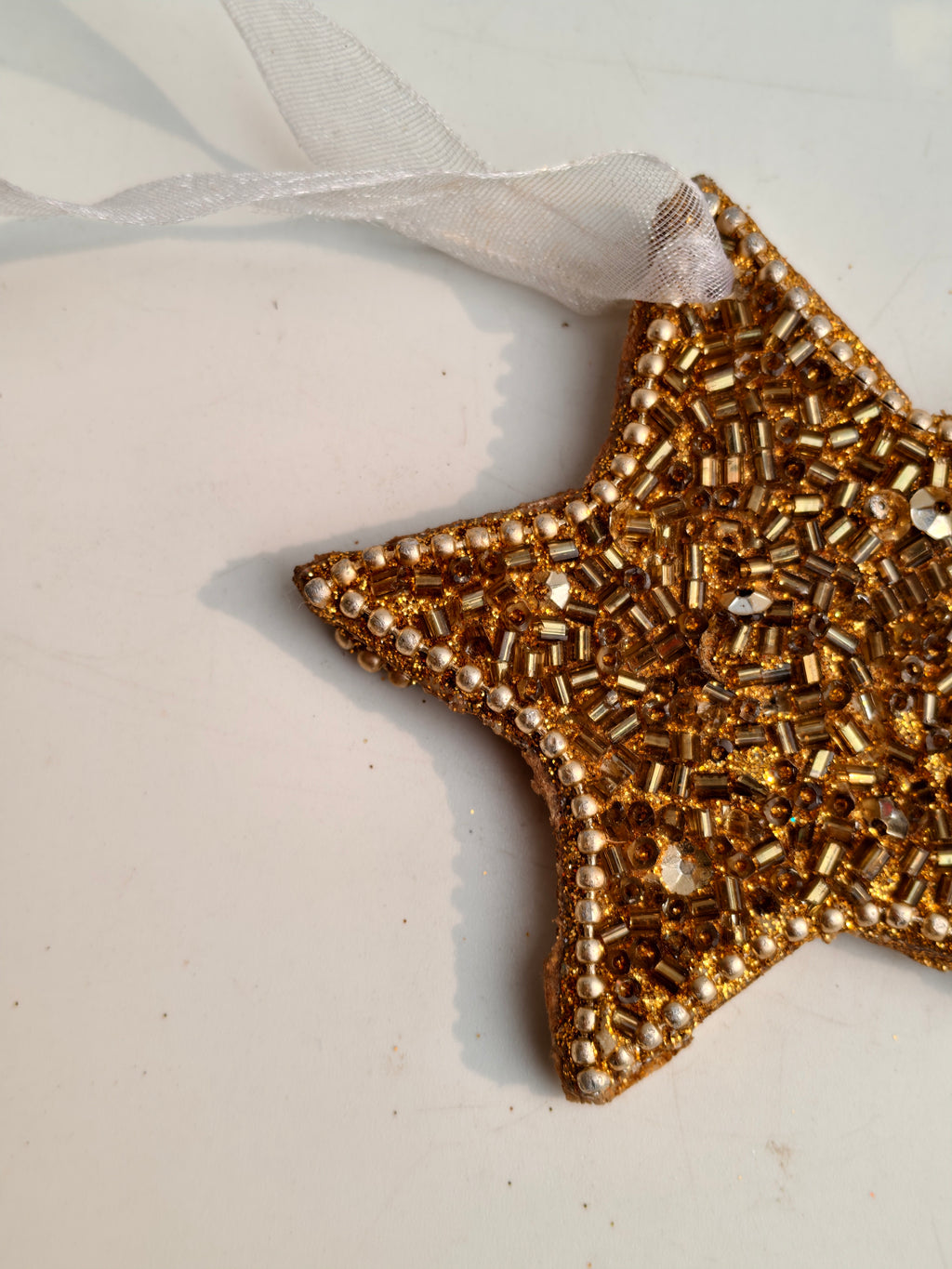 Golden Beaded Star Ornament – Handcrafted Luxe Hanging Décor