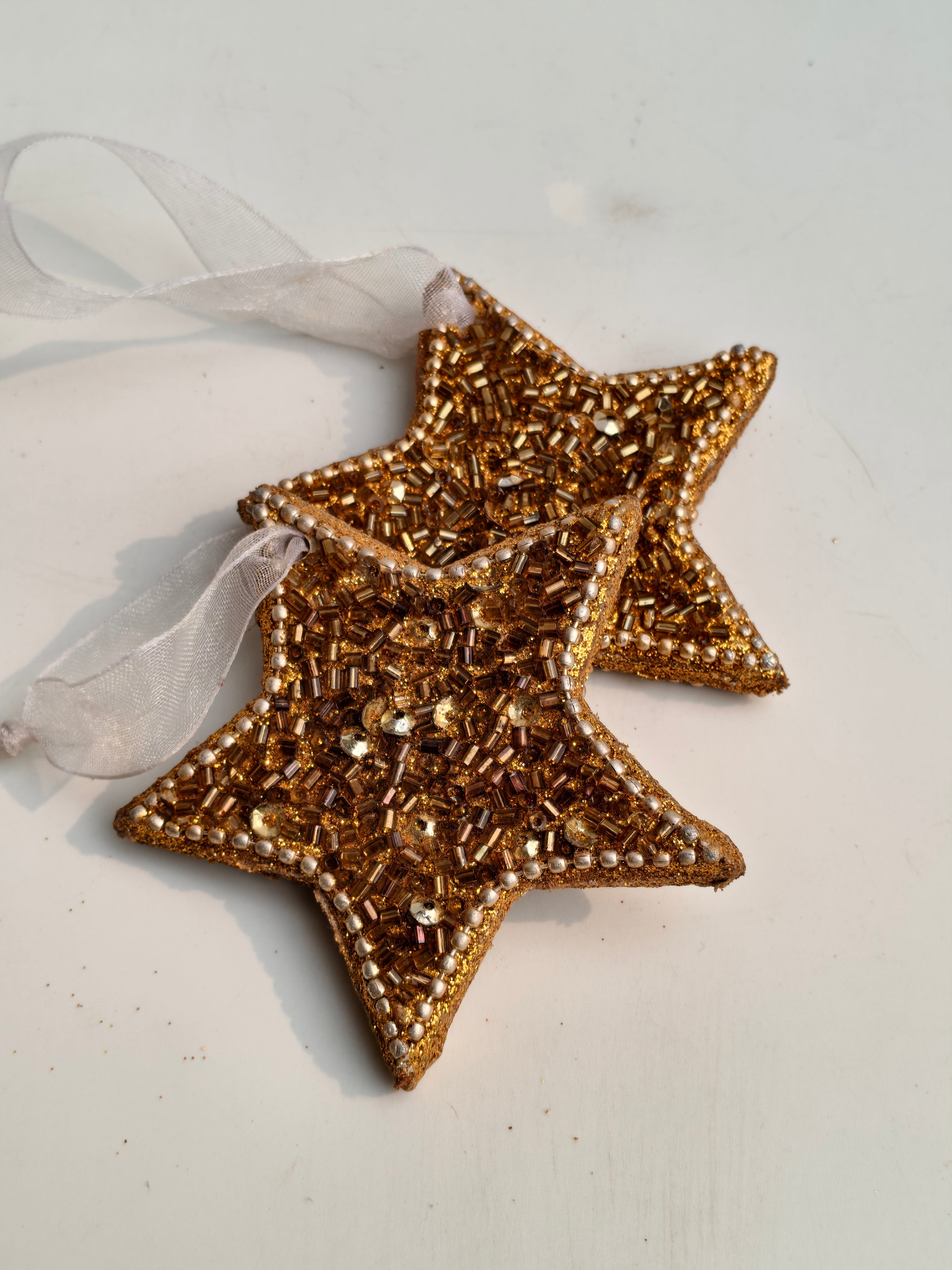 Golden Beaded Star Ornament – Handcrafted Luxe Hanging Décor
