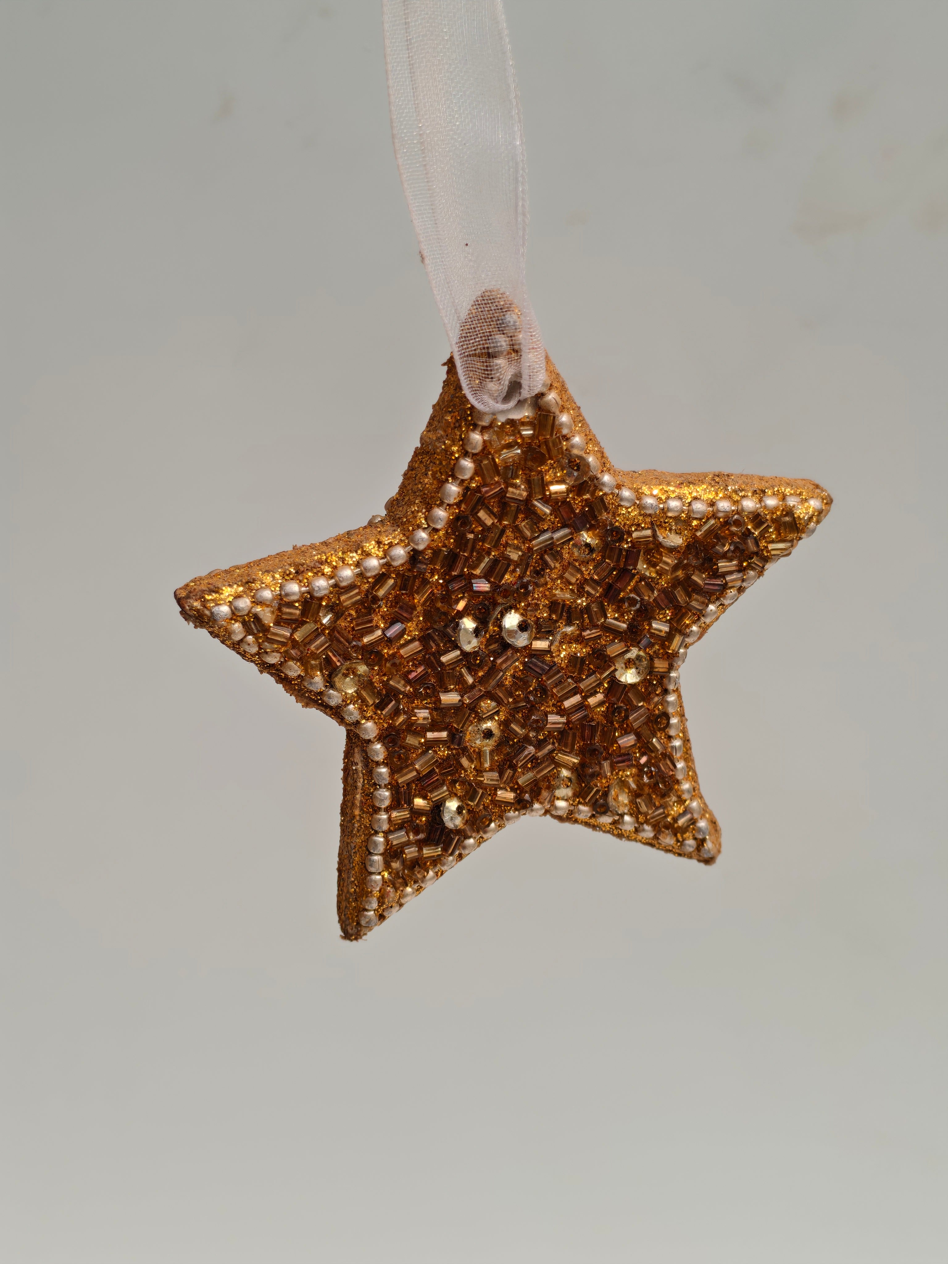 Golden Beaded Star Ornament – Handcrafted Luxe Hanging Décor
