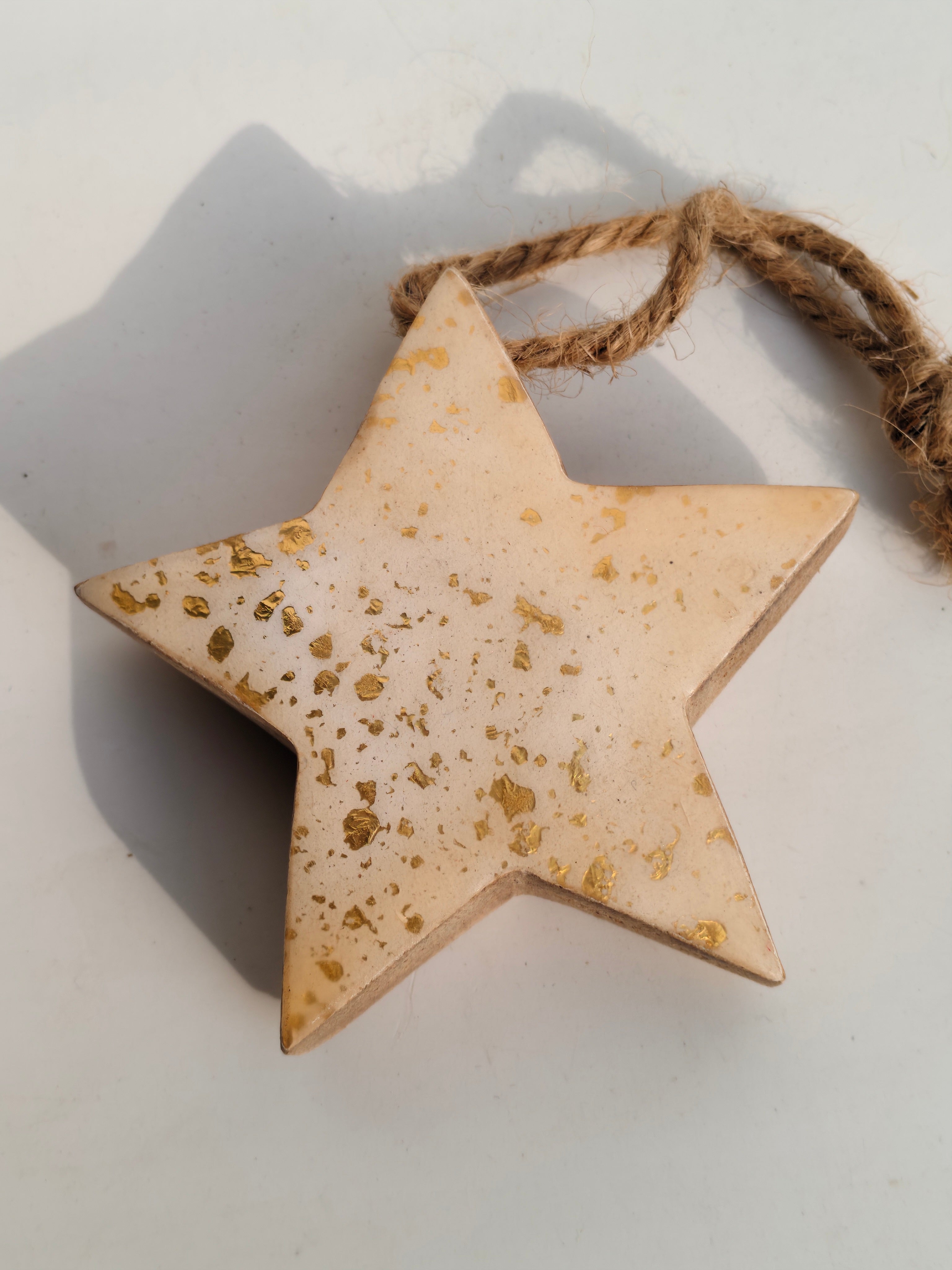 Handcrafted Wooden Star Charm – Gold Foil Hanging Accent
