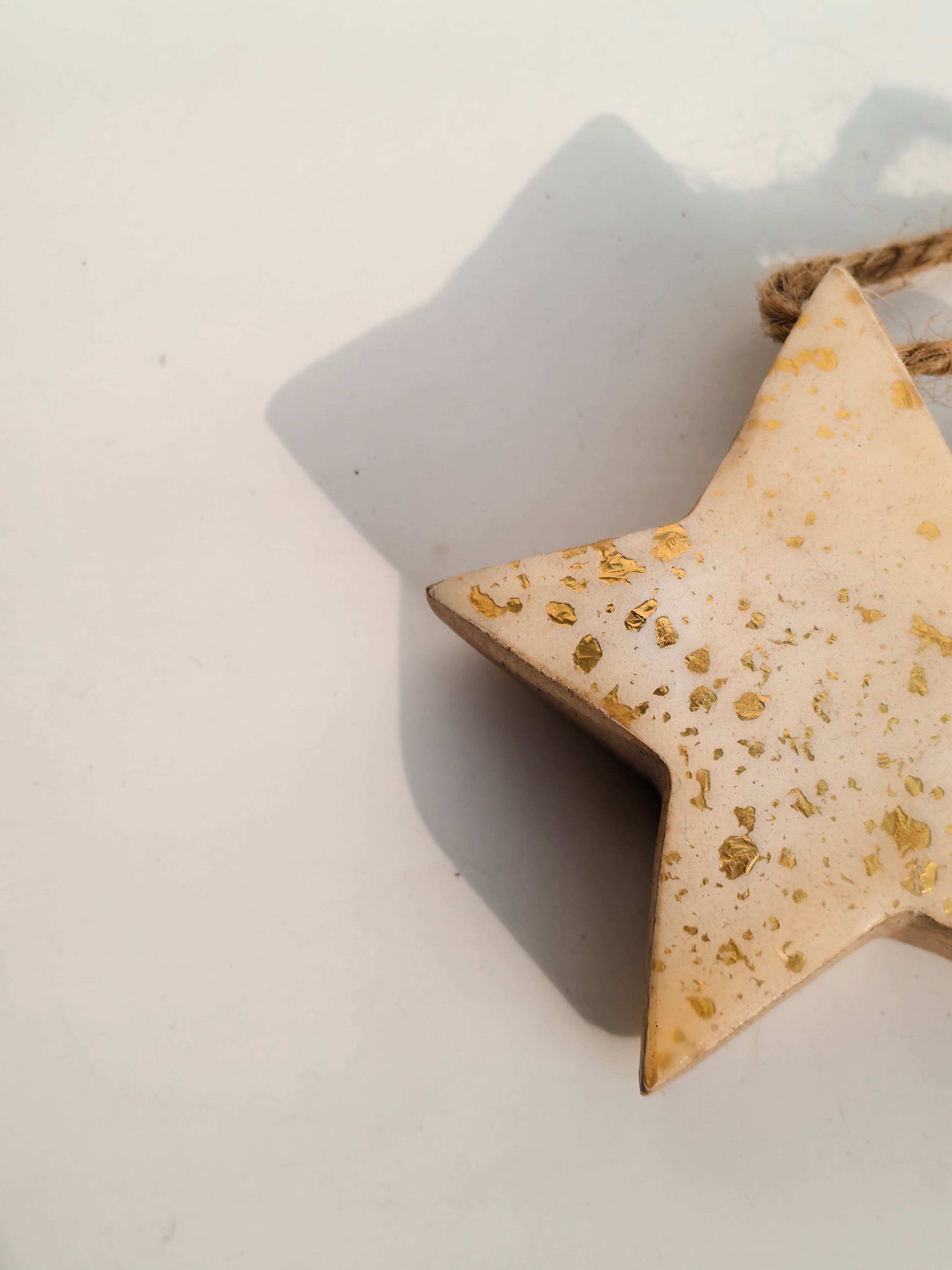 Handcrafted Wooden Star Charm – Gold Foil Hanging Accent