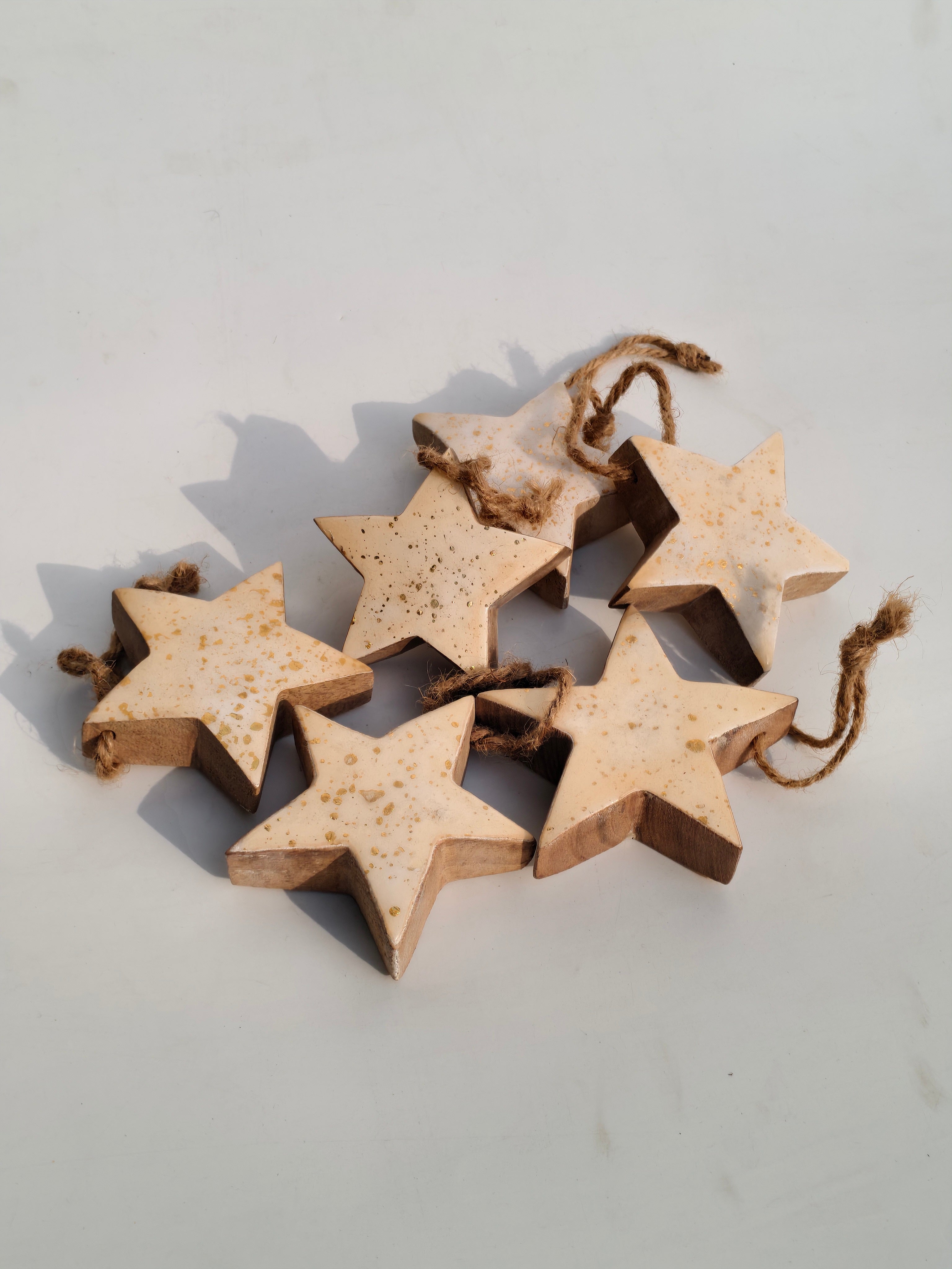 Handcrafted Wooden Star Charm – Gold Foil Hanging Accent