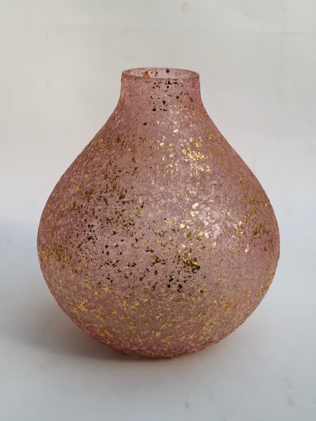 Blush Pink Mosaic Glass Vase with Gold Foil Accents | Decorative Luxury Flower Vase