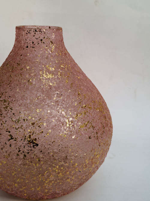 Blush Pink Mosaic Glass Vase with Gold Foil Accents | Decorative Luxury Flower Vase