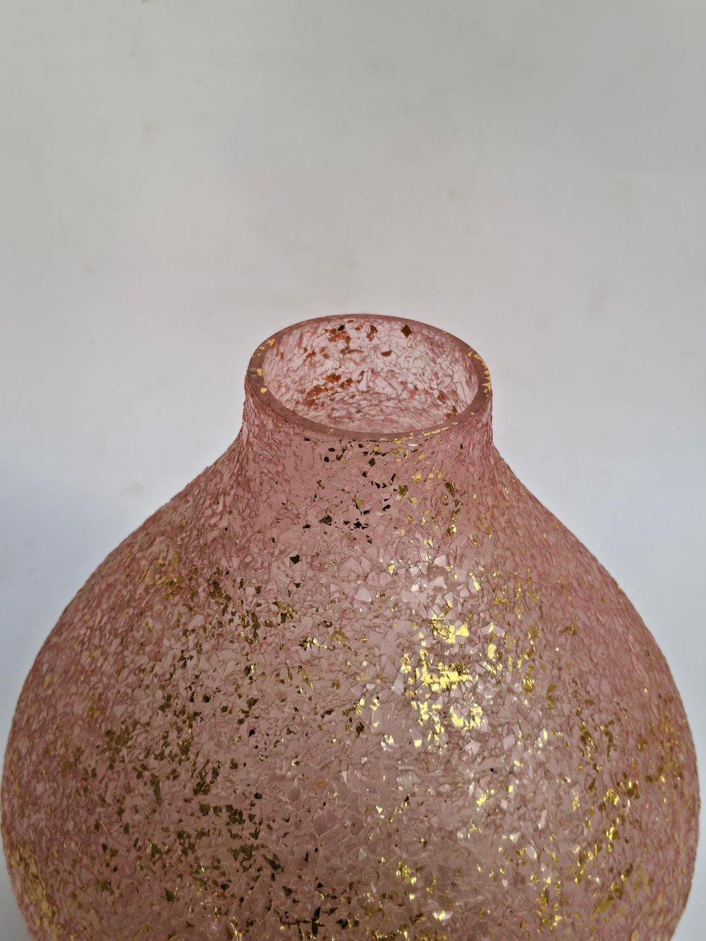 Blush Pink Mosaic Glass Vase with Gold Foil Accents | Decorative Luxury Flower Vase
