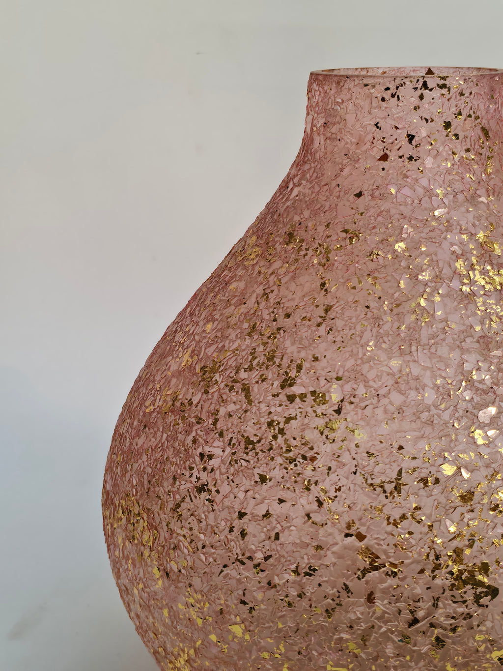 Blush Pink Mosaic Glass Vase with Gold Foil Accents | Decorative Luxury Flower Vase