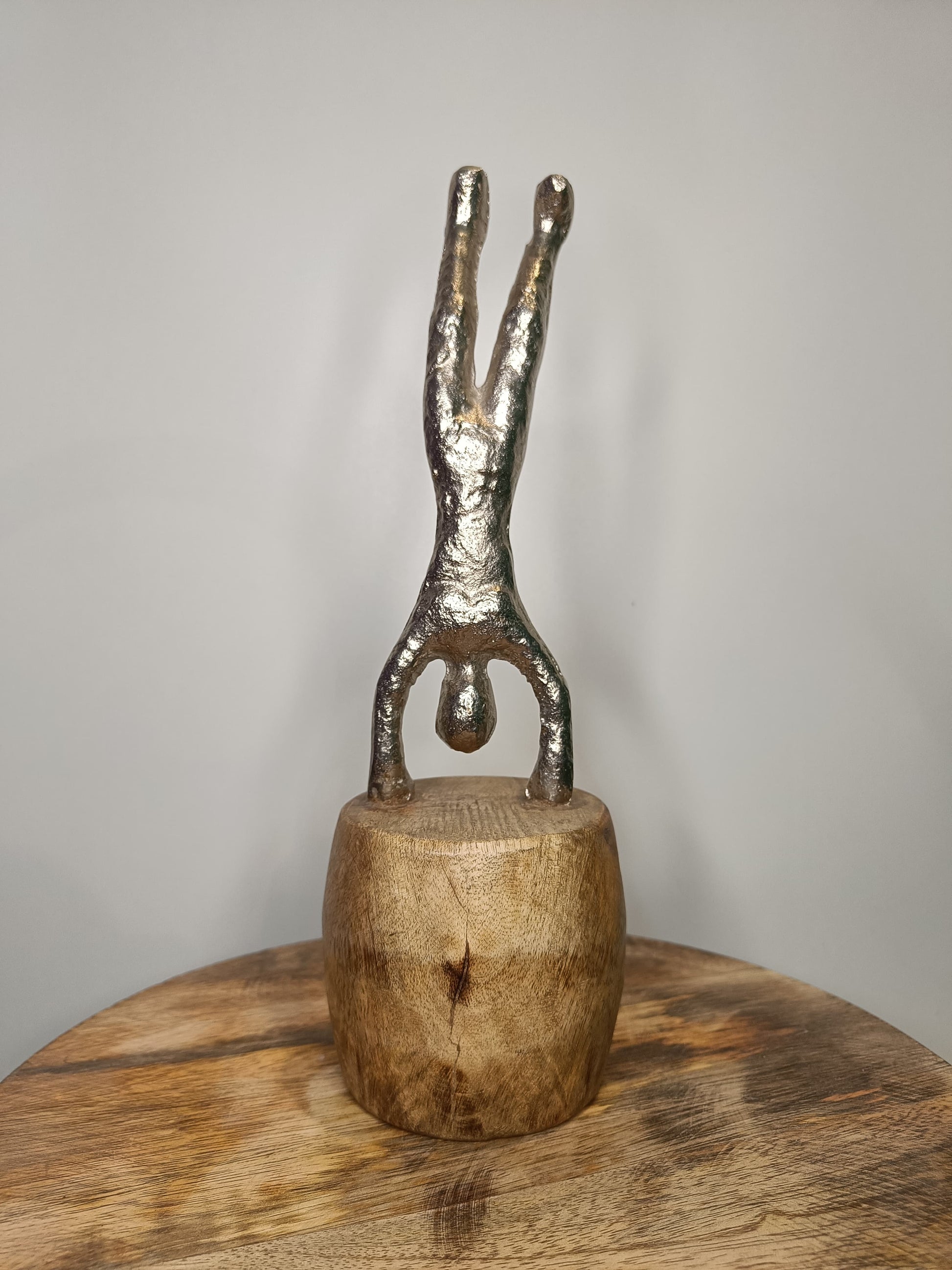 Handstand Harmony Sculpture – Wood & Metal Art