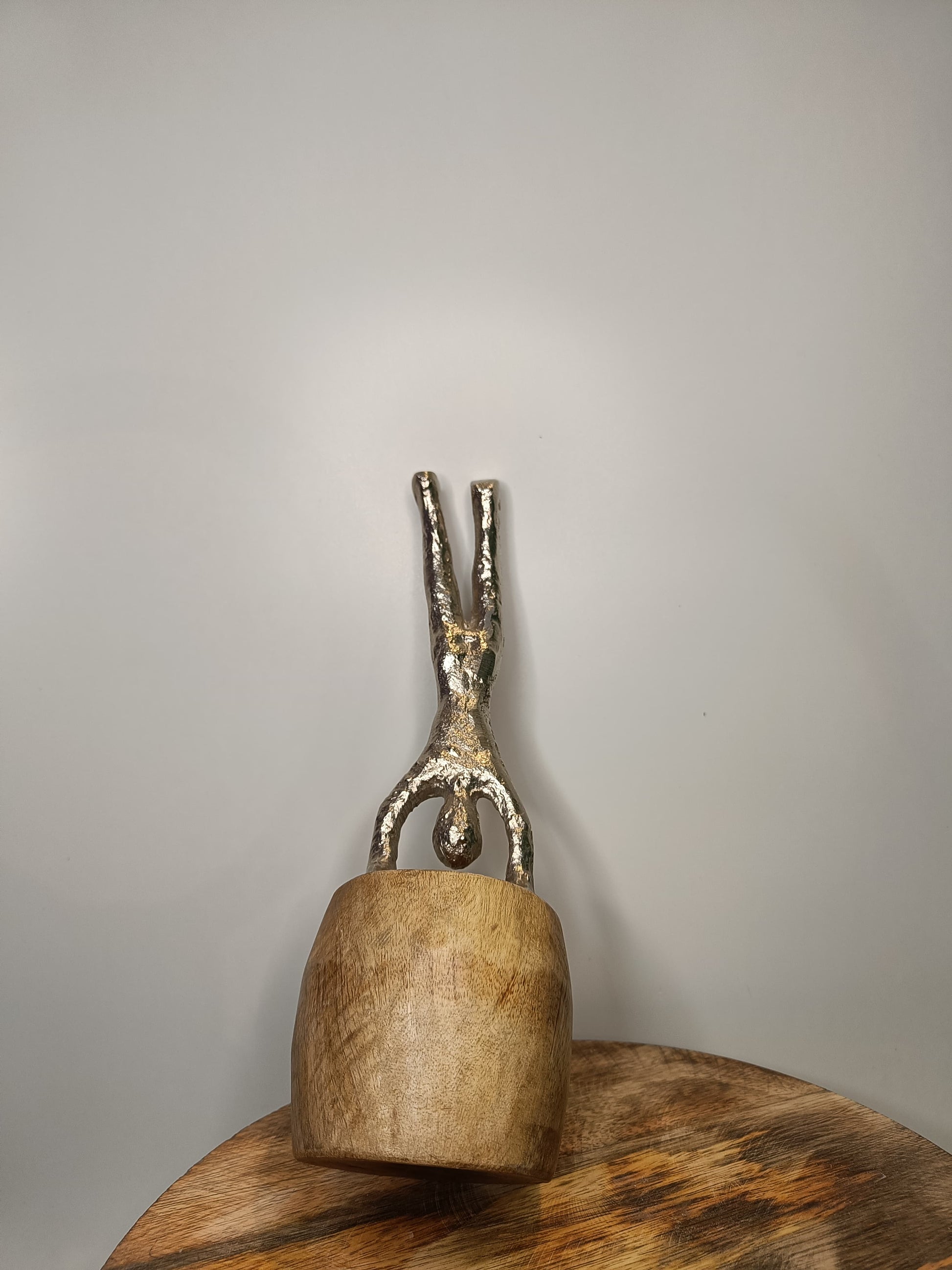 Handstand Harmony Sculpture – Wood & Metal Art