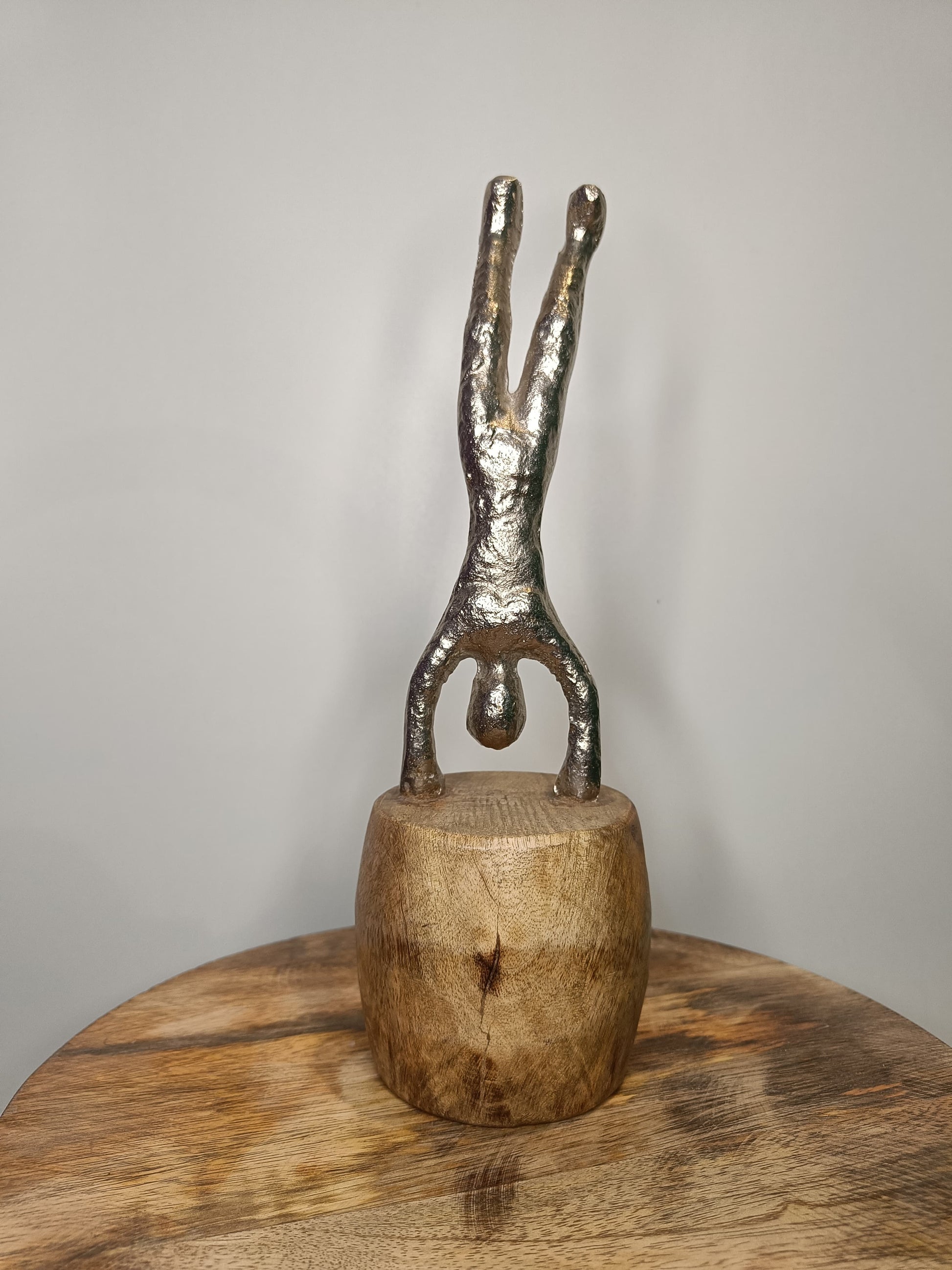 Handstand Harmony Sculpture – Wood & Metal Art
