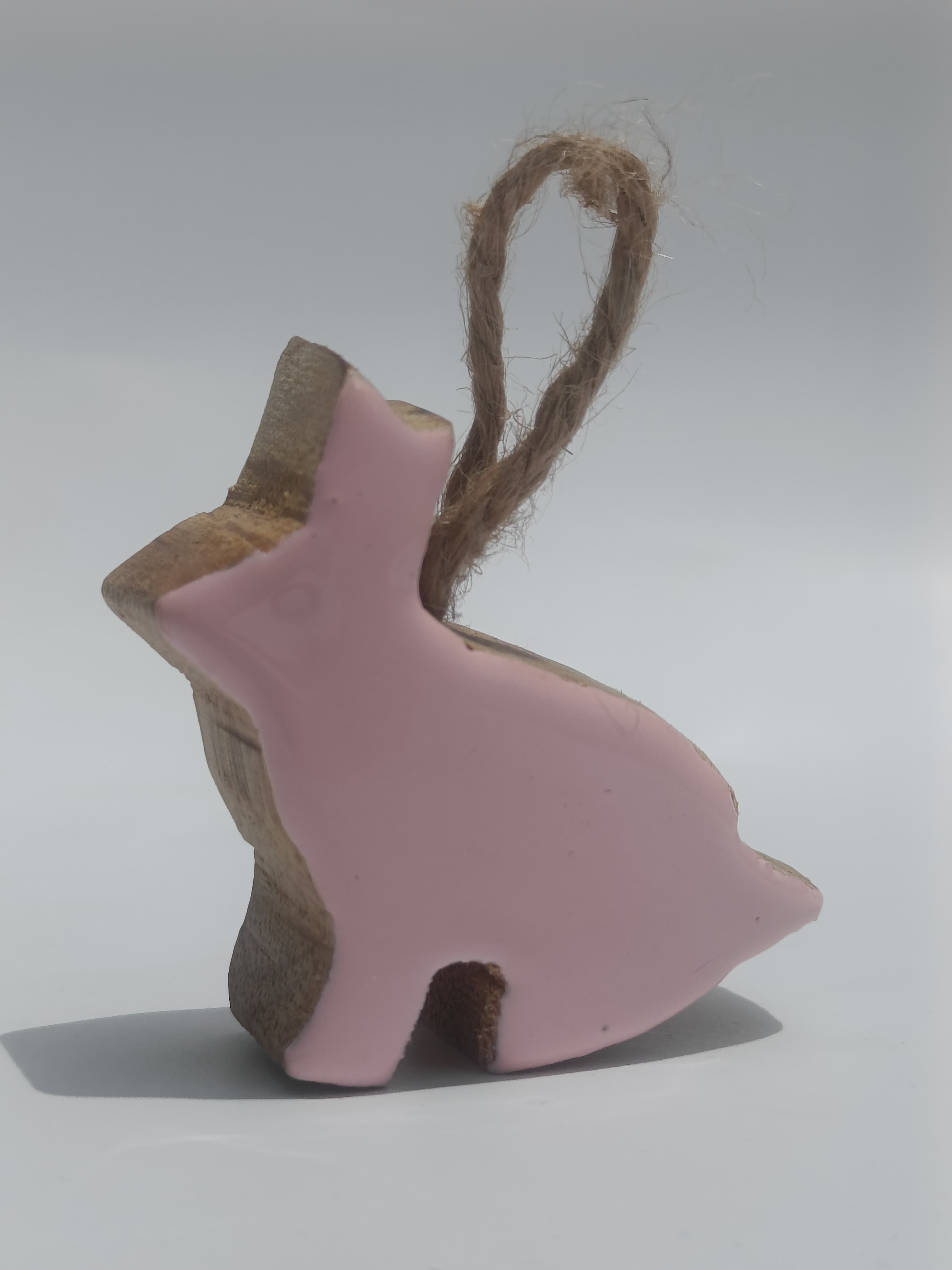 Ceramic‑Coated Green Wooden Bunny Ornament with Rustic Twine Loop