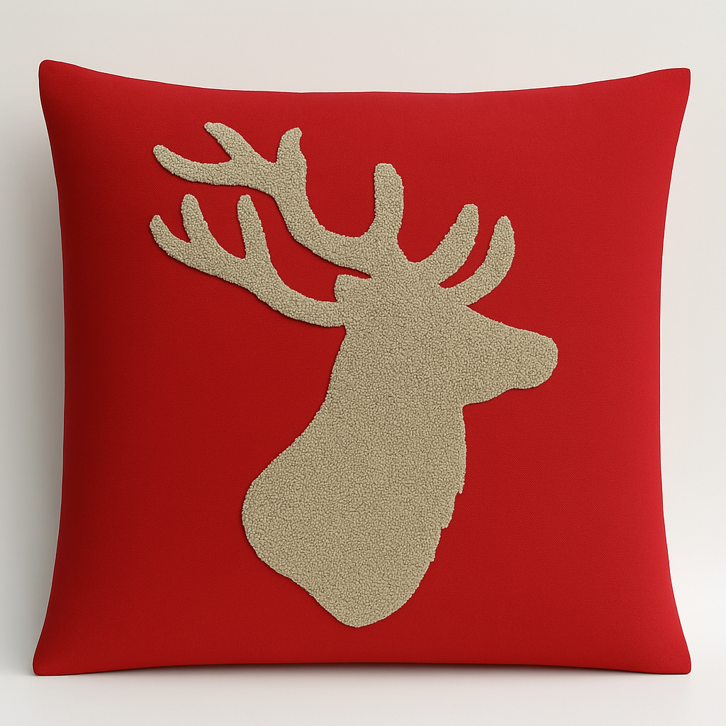 Reindeer Silhouette Cushion – Festive Red | 40x40 cm